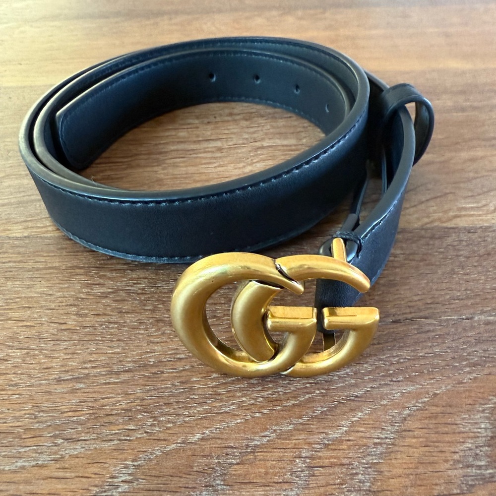 Gucci Black Belt with Gold GG Emblem